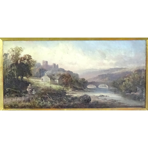 1818 - Manner of Charles Leslie, 19th century, Oil on canvas, A river landscape with figures on a path, wit... 