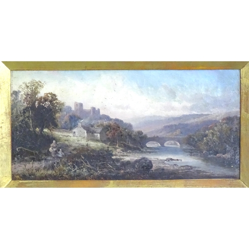 1818 - Manner of Charles Leslie, 19th century, Oil on canvas, A river landscape with figures on a path, wit... 