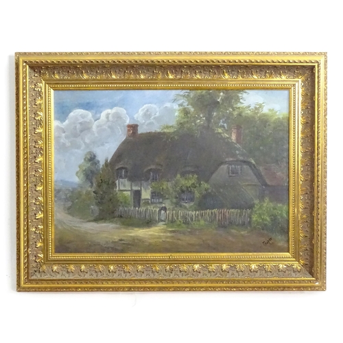 1819 - W. Cooper, 20th century, Oil on canvas, A village scene with a woman outside a thatched cottage. Sig... 