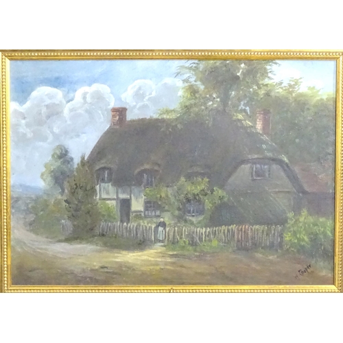 1819 - W. Cooper, 20th century, Oil on canvas, A village scene with a woman outside a thatched cottage. Sig... 