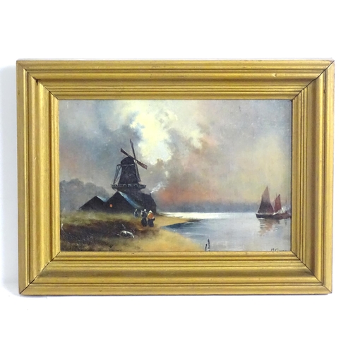 1826 - H. Groom, Late 19th century, Dutch School, Oil on canvas, A lake scene with figures walking towards ... 