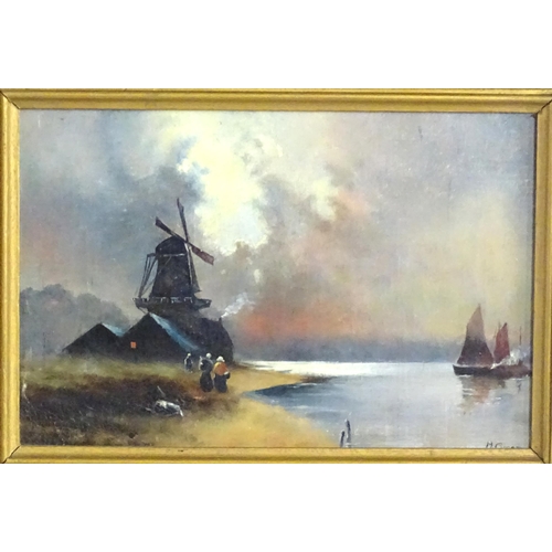 1826 - H. Groom, Late 19th century, Dutch School, Oil on canvas, A lake scene with figures walking towards ... 