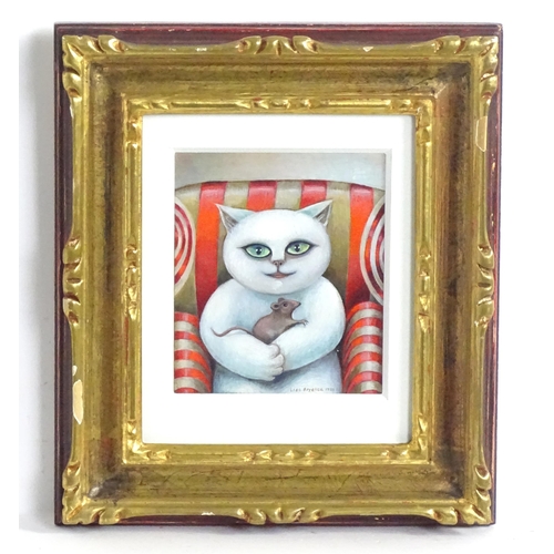 1828 - Lida Brychta (b. 1931), Oil on card, Cats Love. Signed and dated 1986 lower. Approx. 4 1/2