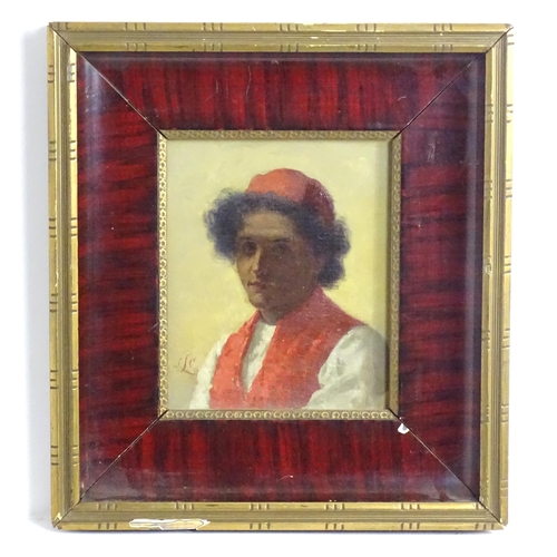 1833 - 19th century, Oil on canvas laid on card, A portrait of a young North African man wearing a red cap ... 