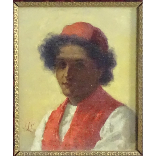 1833 - 19th century, Oil on canvas laid on card, A portrait of a young North African man wearing a red cap ... 