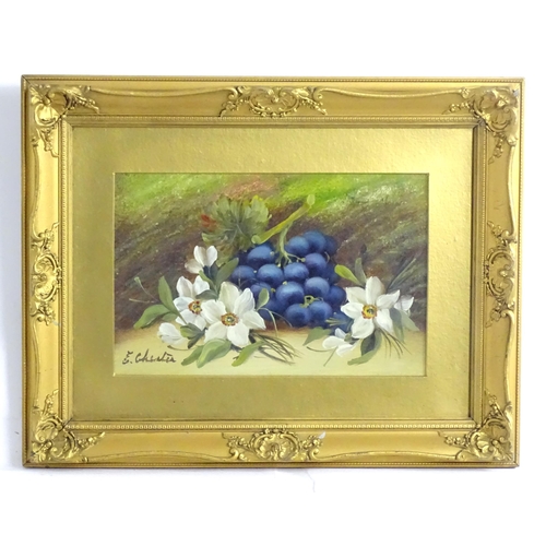 1834 - Evelyn Chester (1875-1929), Oil on board, A still life study with white flowers and grapes in a hedg... 