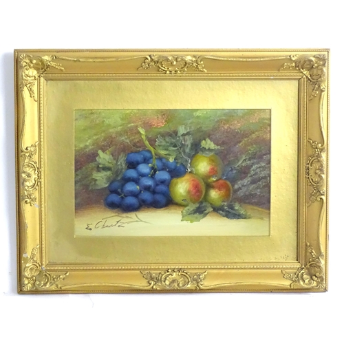 1835 - Evelyn Chester (1875-1929), Oil on board, A still life study with apples and plums in a hedgerow. Si... 