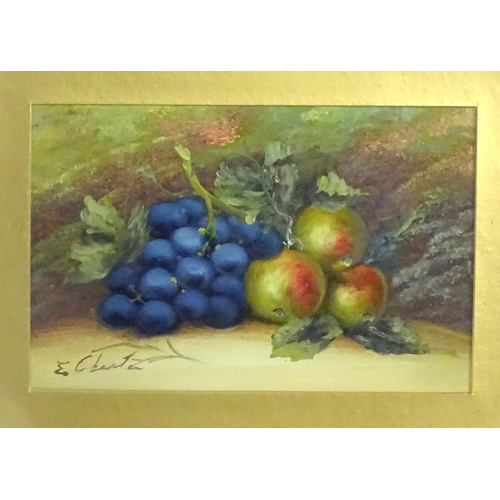 1835 - Evelyn Chester (1875-1929), Oil on board, A still life study with apples and plums in a hedgerow. Si... 