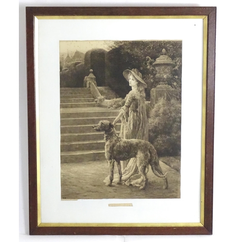 1982 - After Herbert Dicksee (1862-1942), Etching, Goodbye, A young woman with a deer hound. Signed with fa... 