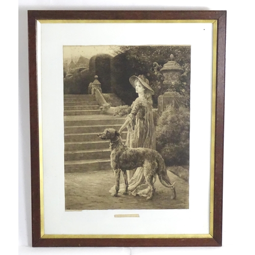 1982 - After Herbert Dicksee (1862-1942), Etching, Goodbye, A young woman with a deer hound. Signed with fa... 