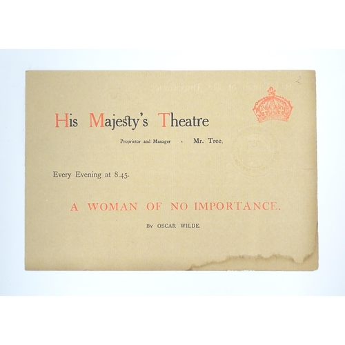 2034 - An early 20thC theatre programme for a performance of Oscar Wilde's play A Woman of No Importance at... 