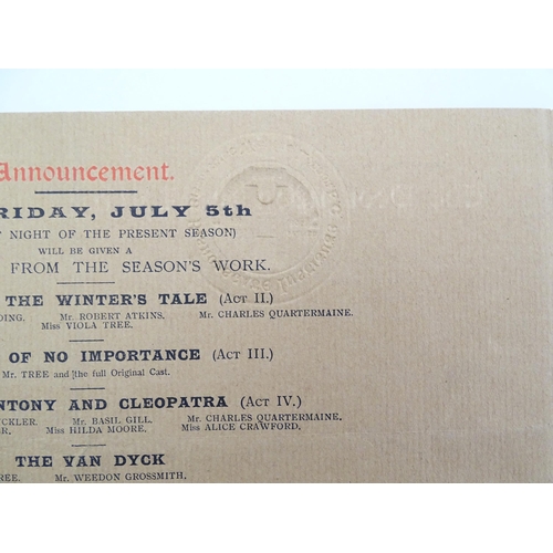 2034 - An early 20thC theatre programme for a performance of Oscar Wilde's play A Woman of No Importance at... 