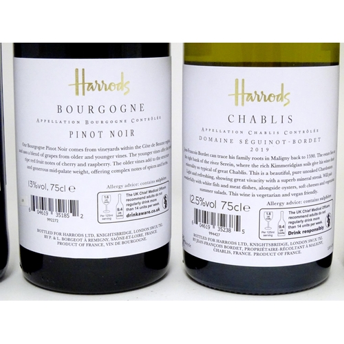 1038 - Wine : Four assorted bottles of 750ml Harrods wine, together with a half bottle of Harrods champagne... 