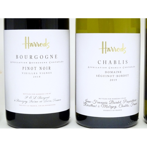 1038 - Wine : Four assorted bottles of 750ml Harrods wine, together with a half bottle of Harrods champagne... 