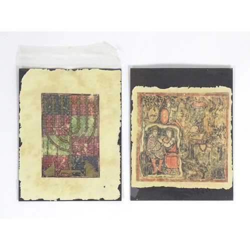 2006 - Two assorted prints on handmade paper to include a menorah with Temple instruments from a Spanish ma... 