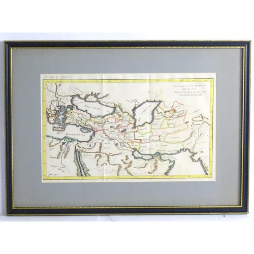 2012 - Map: An 18thC Middle Eastern hand coloured map titled Carte pour la Route de Xerxes dans la Grece et... 