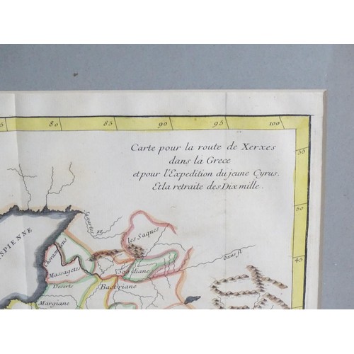 2012 - Map: An 18thC Middle Eastern hand coloured map titled Carte pour la Route de Xerxes dans la Grece et... 