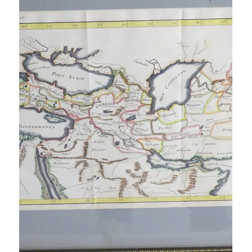 2012 - Map: An 18thC Middle Eastern hand coloured map titled Carte pour la Route de Xerxes dans la Grece et... 