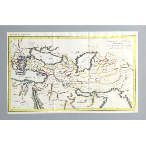 2012 - Map: An 18thC Middle Eastern hand coloured map titled Carte pour la Route de Xerxes dans la Grece et... 