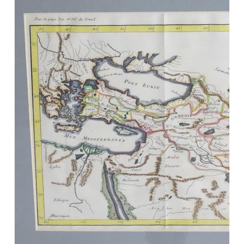 2012 - Map: An 18thC Middle Eastern hand coloured map titled Carte pour la Route de Xerxes dans la Grece et... 