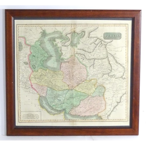 2014 - Map: A 19thC engraved and hand coloured map of Persia showing the different regions, to include mode... 