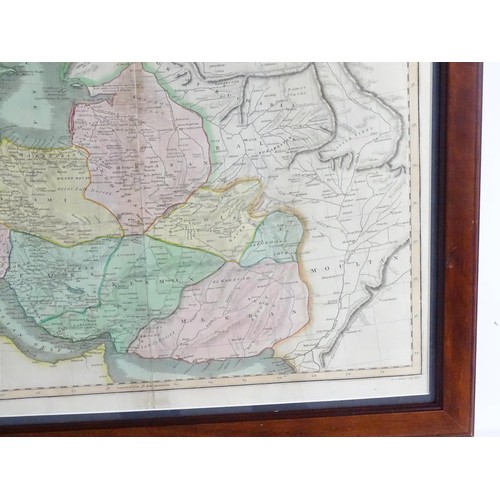 2014 - Map: A 19thC engraved and hand coloured map of Persia showing the different regions, to include mode... 