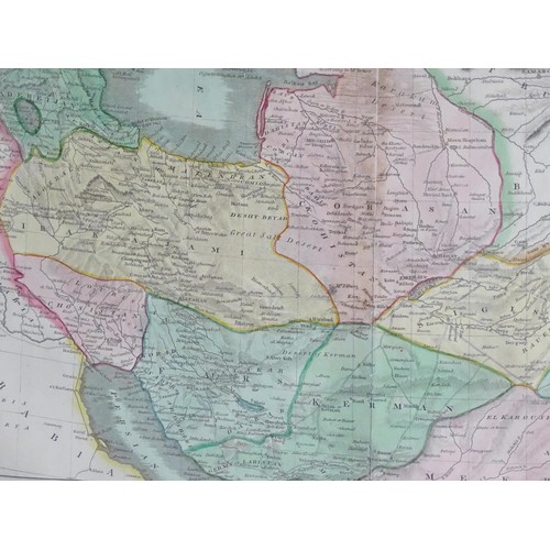 2014 - Map: A 19thC engraved and hand coloured map of Persia showing the different regions, to include mode... 