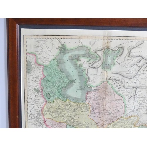 2014 - Map: A 19thC engraved and hand coloured map of Persia showing the different regions, to include mode... 