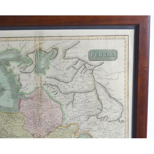 2014 - Map: A 19thC engraved and hand coloured map of Persia showing the different regions, to include mode... 