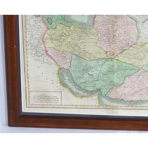 2014 - Map: A 19thC engraved and hand coloured map of Persia showing the different regions, to include mode... 