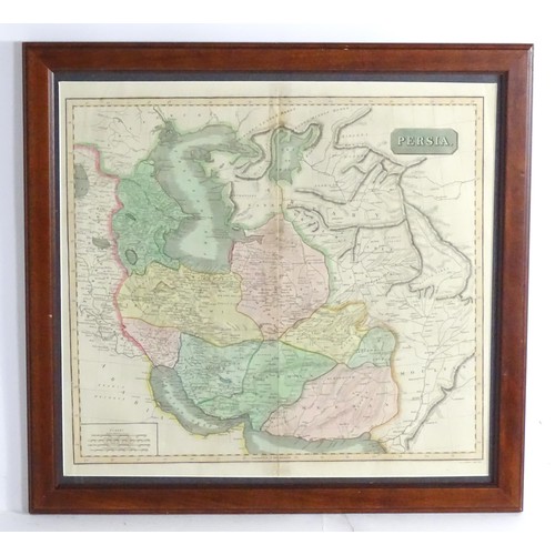 2014 - Map: A 19thC engraved and hand coloured map of Persia showing the different regions, to include mode... 