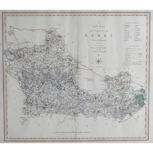 2017 - Map: A 19thC hand coloured engraved map titled A New Map of the County of BERKS (Berkshire) divided ... 