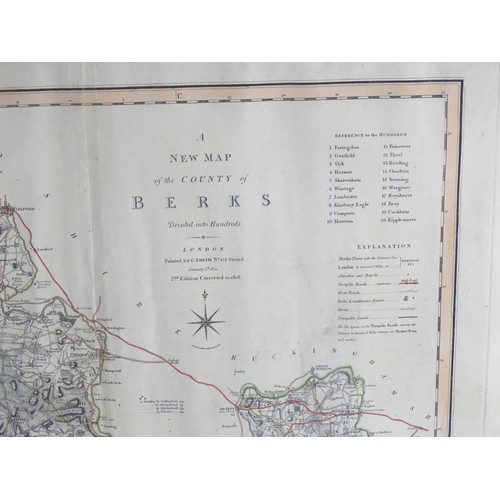 2017 - Map: A 19thC hand coloured engraved map titled A New Map of the County of BERKS (Berkshire) divided ... 