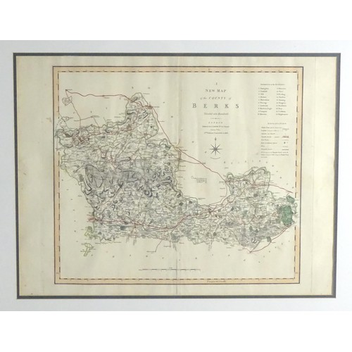 2017 - Map: A 19thC hand coloured engraved map titled A New Map of the County of BERKS (Berkshire) divided ... 