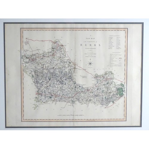 2017 - Map: A 19thC hand coloured engraved map titled A New Map of the County of BERKS (Berkshire) divided ... 