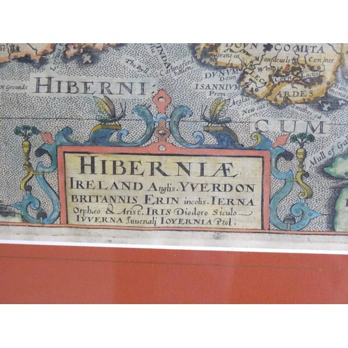 2019 - Map: A 17thC engraved and hand coloured map of Hiberniae, Ireland, after William Camden. Approx. 11