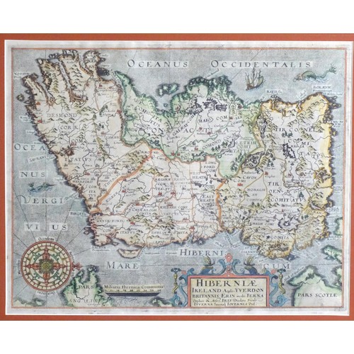 2019 - Map: A 17thC engraved and hand coloured map of Hiberniae, Ireland, after William Camden. Approx. 11