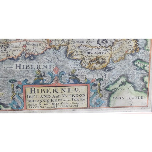 2019 - Map: A 17thC engraved and hand coloured map of Hiberniae, Ireland, after William Camden. Approx. 11