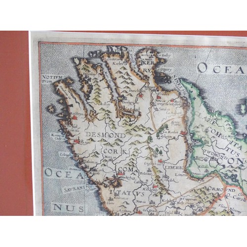 2019 - Map: A 17thC engraved and hand coloured map of Hiberniae, Ireland, after William Camden. Approx. 11