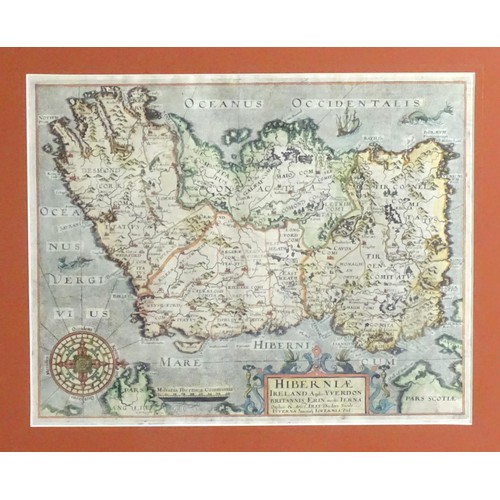 2019 - Map: A 17thC engraved and hand coloured map of Hiberniae, Ireland, after William Camden. Approx. 11