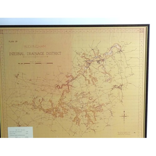 2022 - Map: A 20thC plan of Buckingham Internal Drainage District with hand coloured boundaries, river etc.... 