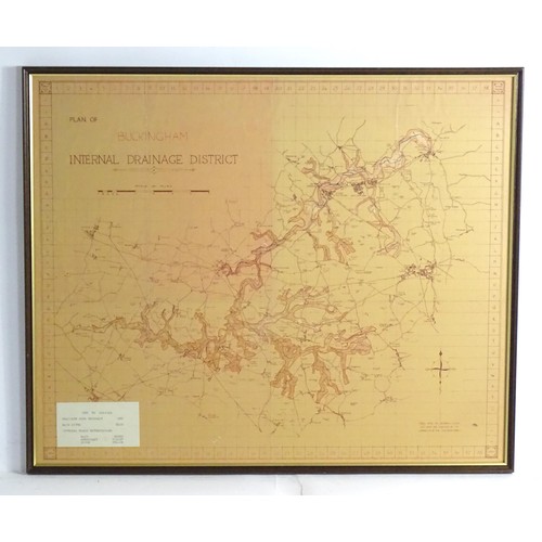 2022 - Map: A 20thC plan of Buckingham Internal Drainage District with hand coloured boundaries, river etc.... 