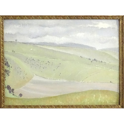 1803 - 20th century, Oil on canvas board, A naive landscape with rolling hills. Stamped verso Newman Soho S... 