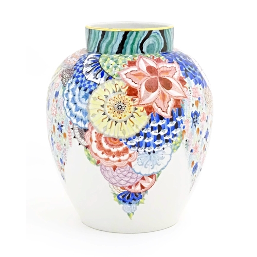 69 - A Russian Art Deco vase by Aleksey Vorobyevsky / A. Воробьевский with hand painted floral and foliat... 