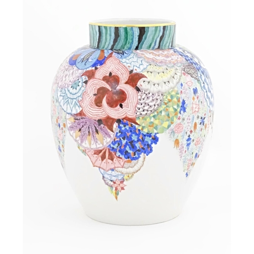 69 - A Russian Art Deco vase by Aleksey Vorobyevsky / A. Воробьевский with hand painted floral and foliat... 