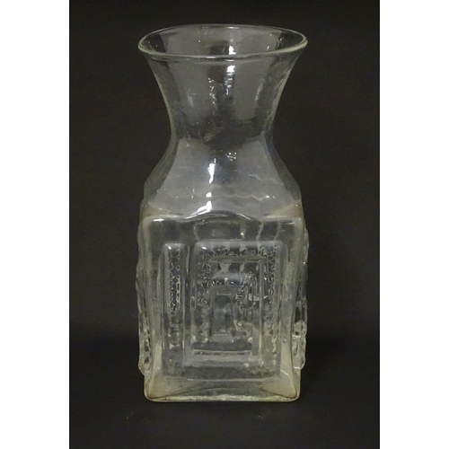 169 - A clear glass vase with Greek key pattern designed by Frank Thrower for Dartington . Approx 9 1/4