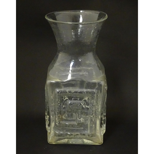 169 - A clear glass vase with Greek key pattern designed by Frank Thrower for Dartington . Approx 9 1/4