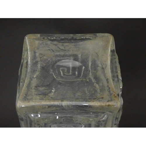 169 - A clear glass vase with Greek key pattern designed by Frank Thrower for Dartington . Approx 9 1/4