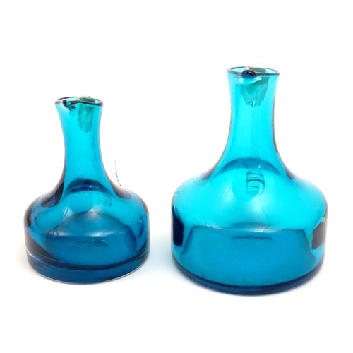 171 - Two Whitefriars glass jugs with turquoise / kingfisher blue bodies and clear glass handles. The tall... 