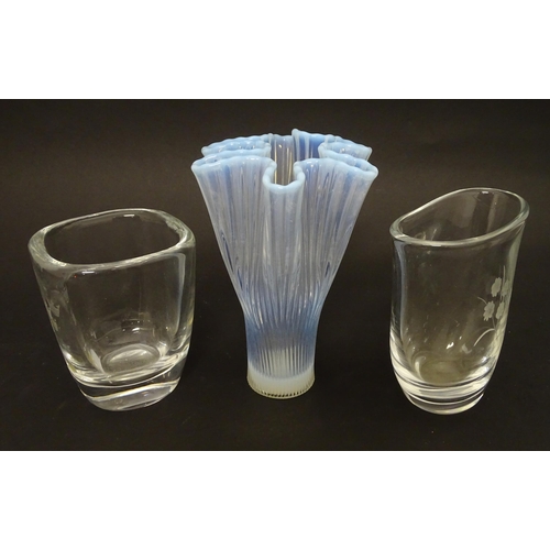 206 - Scandinavian art glass to include two by Orrefors, and an opalescent glass vase in the manner of Art... 